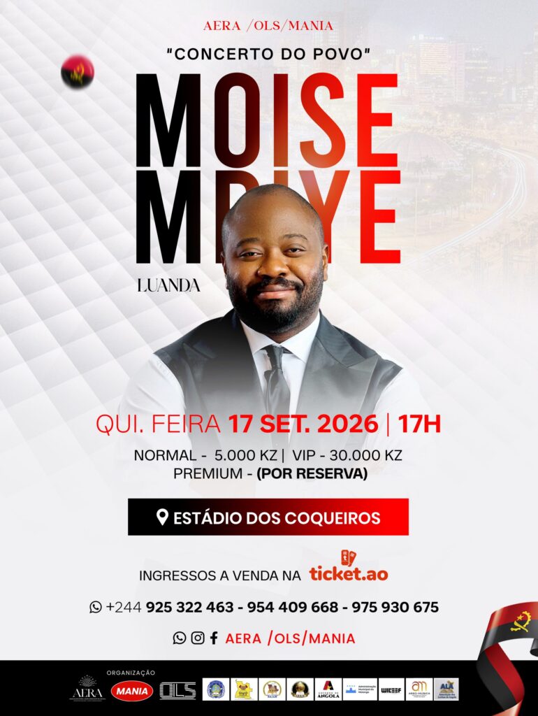 Moïse Mbiye no cartaz do Concerto do Povo em Luanda, 17 de setembro de 2026